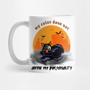 Black cat on a cloud, defying stereotypes Mug